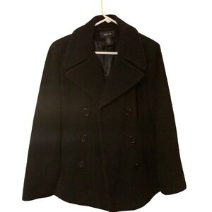 Style & Co. Womens Black Wool Blend‎ Double Breasted Pea Coat Jacket Medium